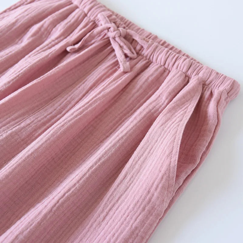 100% Cotton Pajamas Sleep Bottoms Spring Women's Loose Leggings New Casual Slim Home Pants Elastic Waist Solid Thin Sleepwear