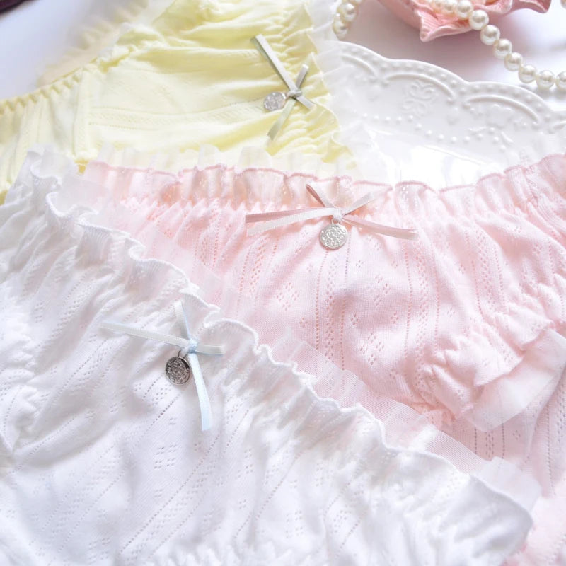 Cotton Ruffle Cute Lovely Sweety Girl Panties Bow Japanese Princess Style High Elasticity Breathable Sexy Women Underwear Breifs