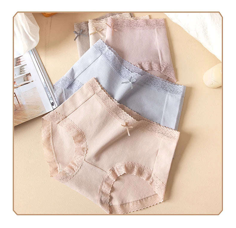 5Pcs Women's Cotton Panties Breathable Lingerie Cute Young Girls Briefs Sexy Underpants Mid Waist Solid Panty Female Underwear