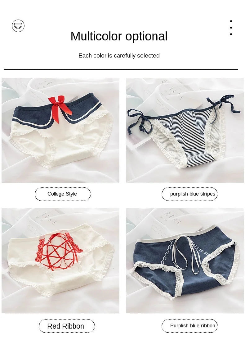 New Japanese Style Cotton Underwear Sexy Lace Panties Fashion Comfort Briefs Mid Waist Seamless Girl Underpants Female Lingerie