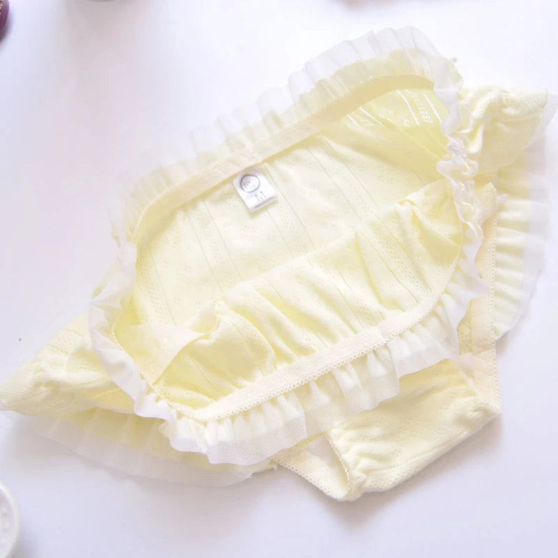 Cotton Ruffle Cute Lovely Sweety Girl Panties Bow Japanese Princess Style High Elasticity Breathable Sexy Women Underwear Breifs
