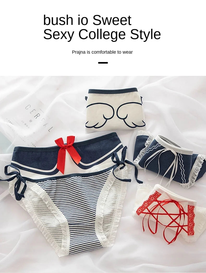 New Japanese Style Cotton Underwear Sexy Lace Panties Fashion Comfort Briefs Mid Waist Seamless Girl Underpants Female Lingerie