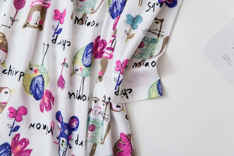 Knitted Cotton Women Plus Size Lingere Nightgown Loose Nightdress Long Sleeve Night Gown Cute Cartoon Home Dress Sexy Sleepwear