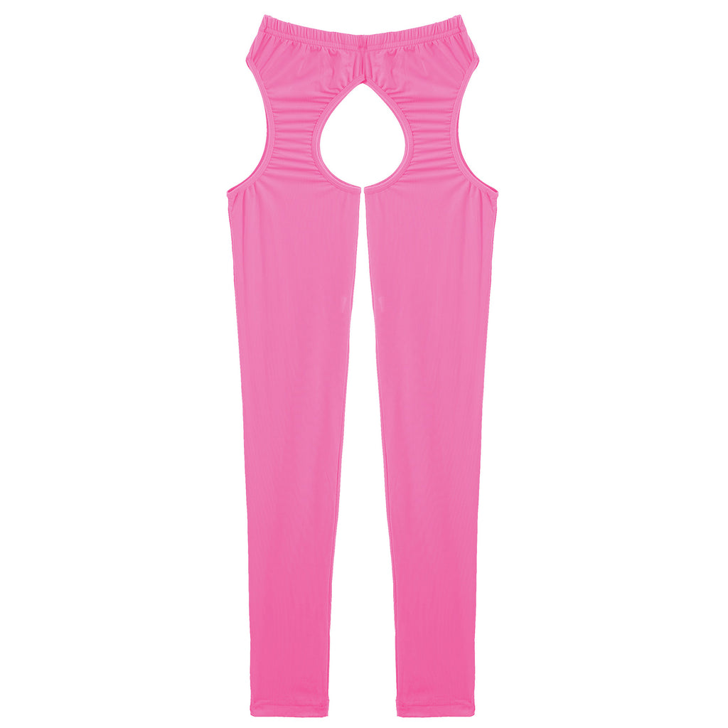 Womens Crotchless Leggings Thigh High Stockings Ice Silk High Waist Tights Suspenders Pantyhose Hollow Out Footed Long Pants