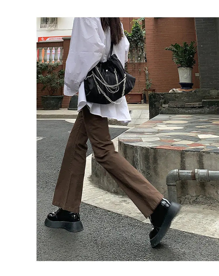 Jeans Women Denim Brown Fashion All-match Boot Cut Spring Autumn Trousers High Waist Skinny Elasticity Korean Style  Street