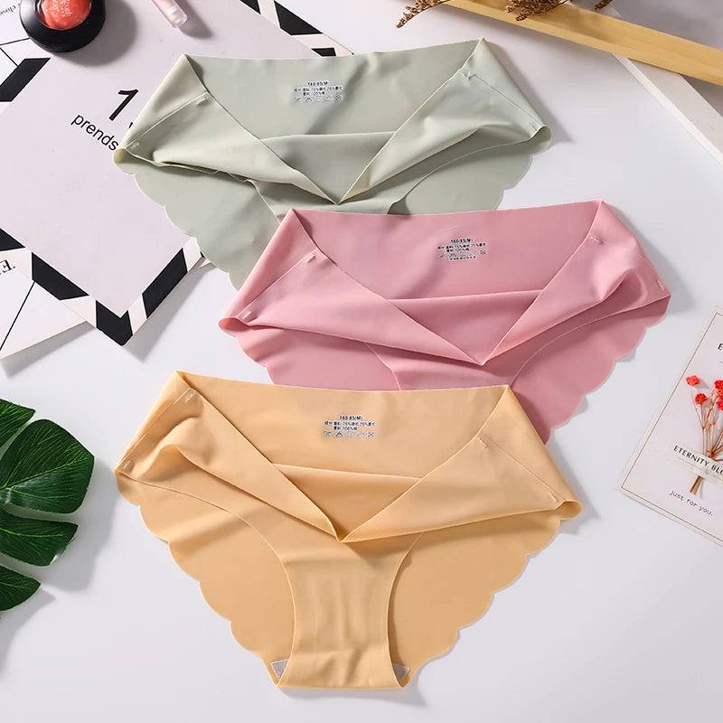 3PCS/Set Seamless Silk Women's Panties Briefs Women Underwear Female Underpants Comfortable Silk Panty Sexy Woman Lingerie M-XL