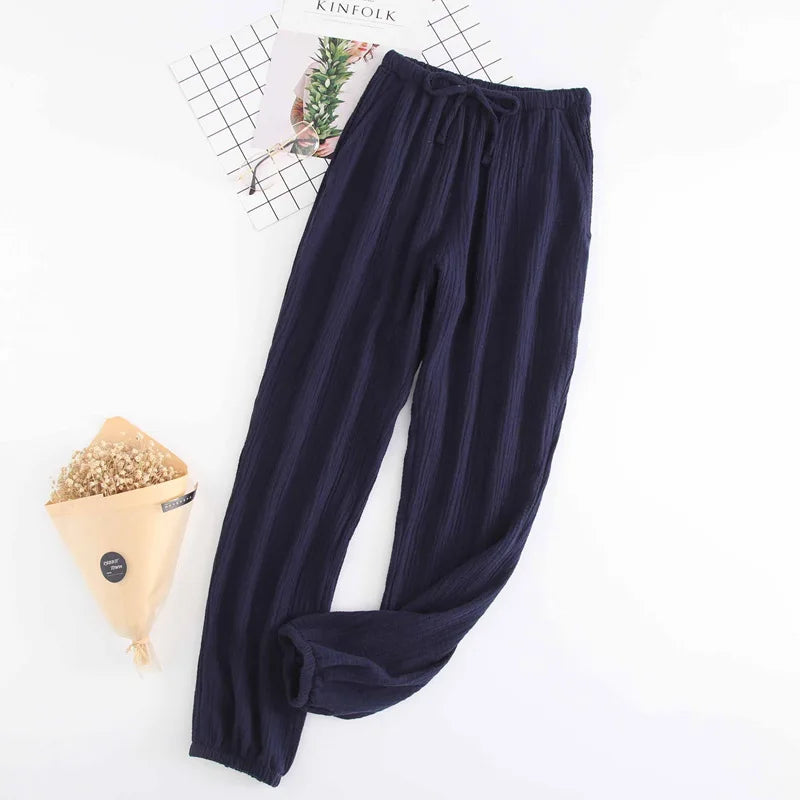 100% Cotton Pajamas Sleep Bottoms Spring Women's Loose Leggings New Casual Slim Home Pants Elastic Waist Solid Thin Sleepwear