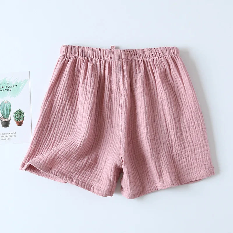 Women Summer Shorts Cotton Double-layer Gauze Sleep Bottoms Thin Loose-fitting Pajama Pants Home Pants Solid Sleep Shorts