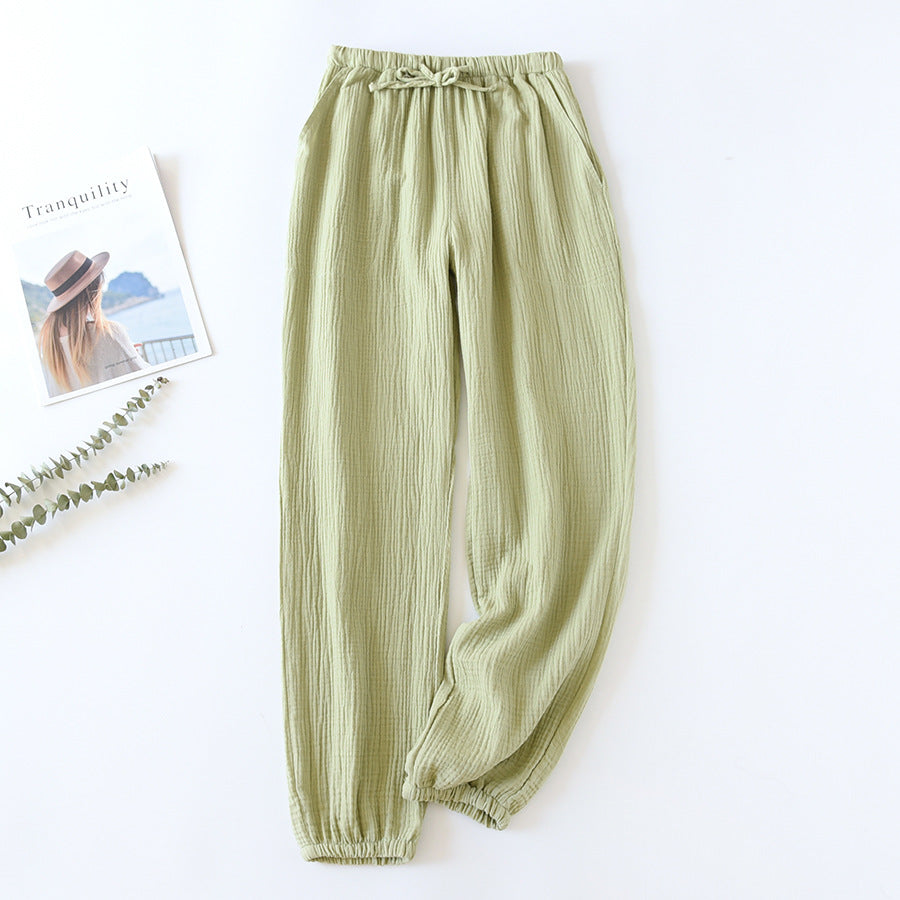 100% Cotton Pajamas Sleep Bottoms Spring Women's Loose Leggings New Casual Slim Home Pants Elastic Waist Solid Thin Sleepwear