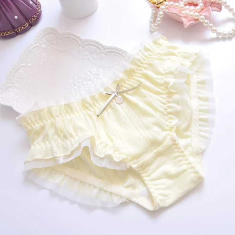 Cotton Ruffle Cute Lovely Sweety Girl Panties Bow Japanese Princess Style High Elasticity Breathable Sexy Women Underwear Breifs