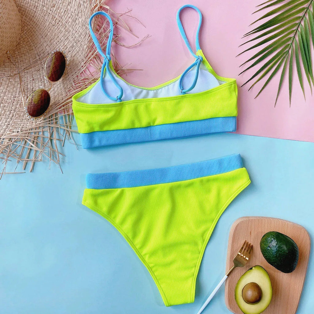Push Up Swimsuit Female Patchwork Swimwear For Women Bathing Suit High Waist Bikini Set Sport Wear Swimming Suit Sexy Bikini