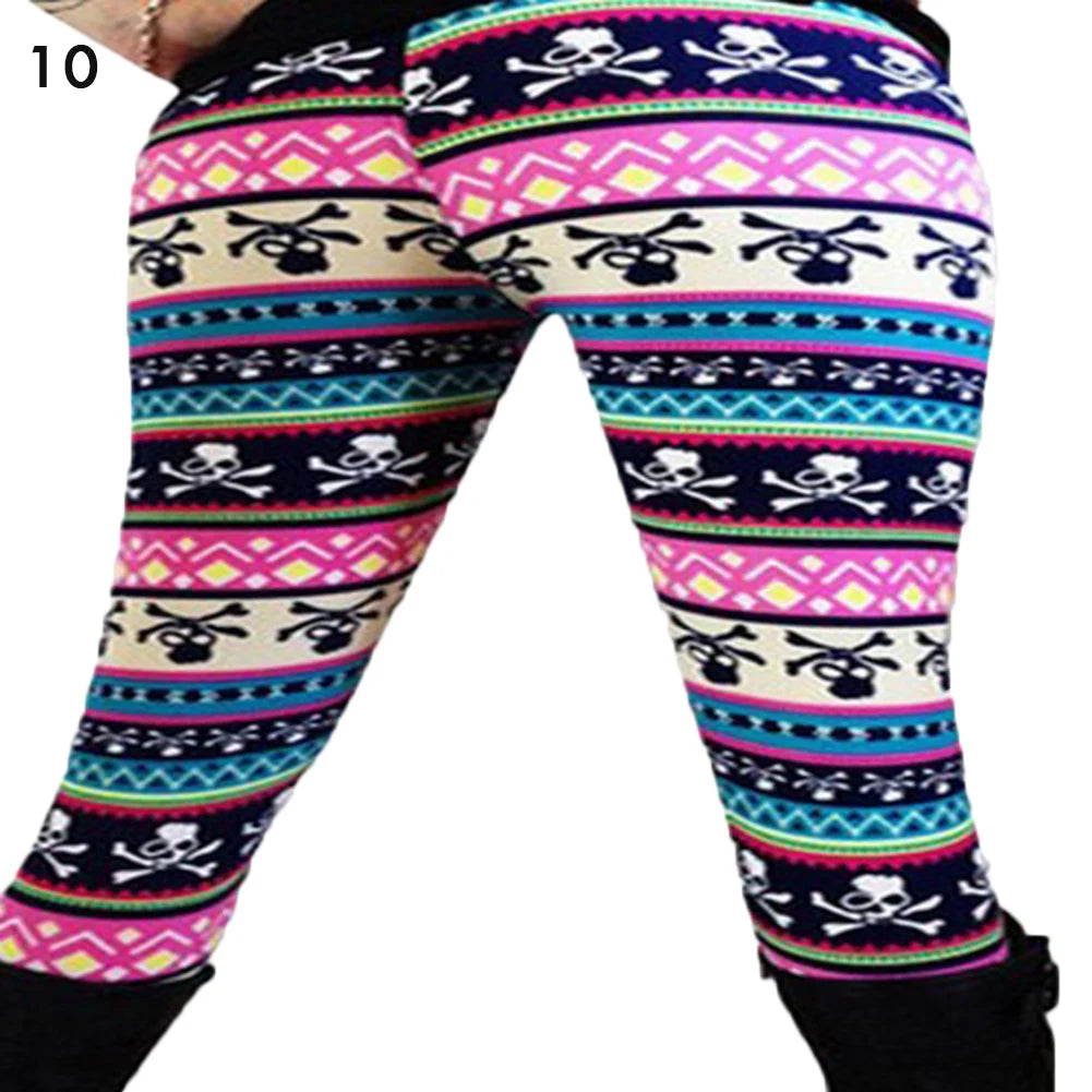Christmas Women's Leggings Pants Snow deer print cropped stretch pants High Waist Leggings 18 Color Ladies Christmas Party Pants