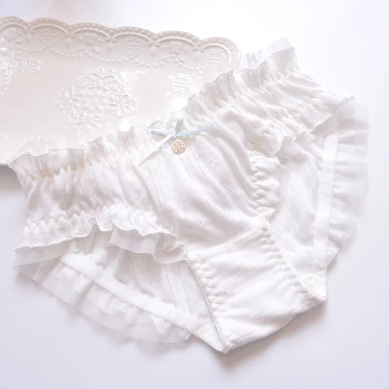 Cotton Ruffle Cute Lovely Sweety Girl Panties Bow Japanese Princess Style High Elasticity Breathable Sexy Women Underwear Breifs