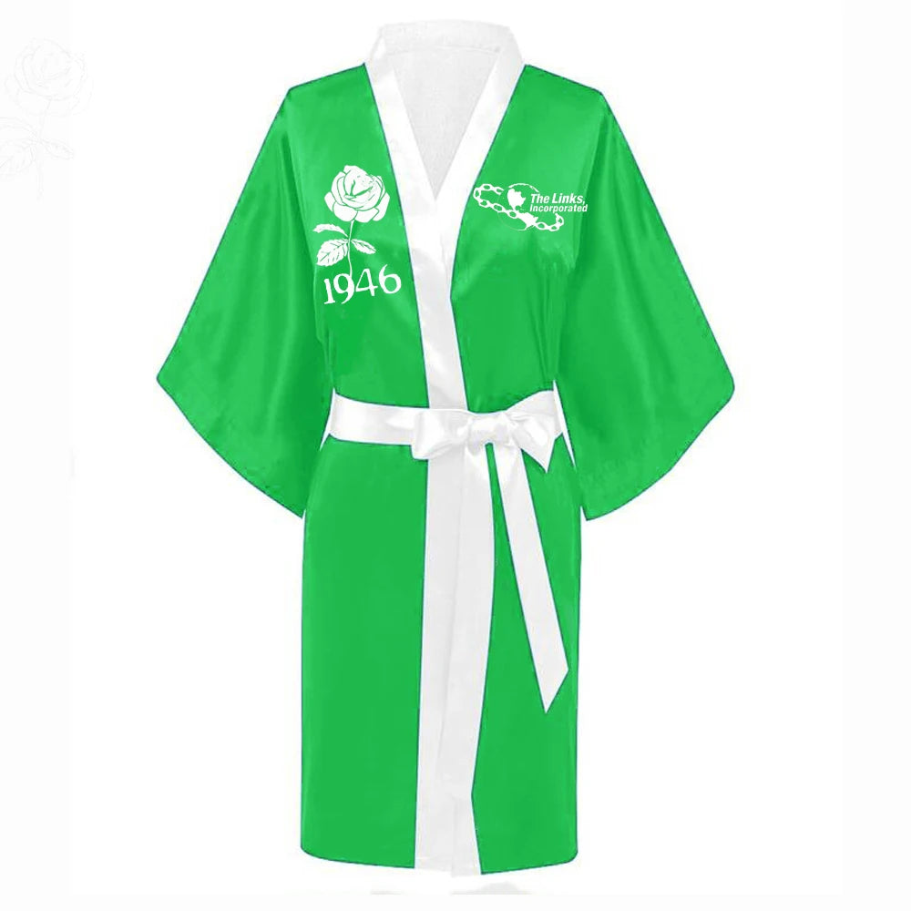Stylish Greek Letter Sorority White Blue Zeta PHI Beta Robe Sleepwear Silk Half Sleeve Nightwear For Women Lady