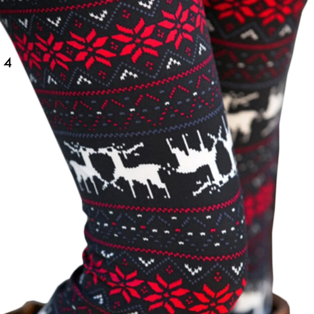 Christmas Women's Leggings Pants Snow deer print cropped stretch pants High Waist Leggings 18 Color Ladies Christmas Party Pants