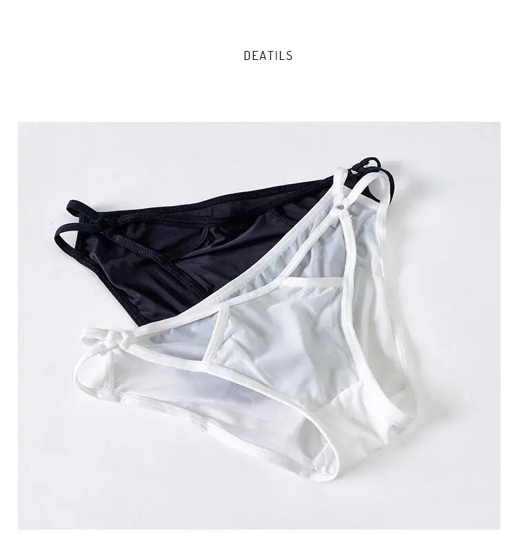 Ladies Striped Ice Silk Underpants Sexy Hollow Out Women's Underwear Embroidery Lace Knickers Seamless Wrap Buttocks Briefs