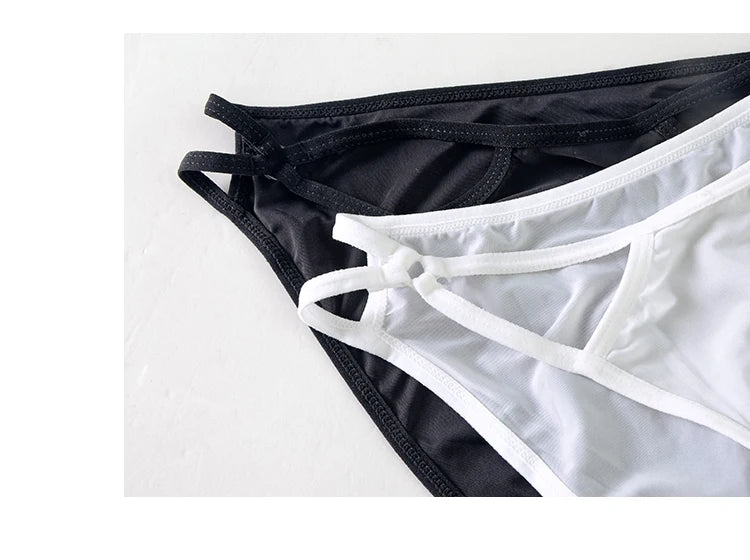 Ladies Striped Ice Silk Underpants Sexy Hollow Out Women's Underwear Embroidery Lace Knickers Seamless Wrap Buttocks Briefs