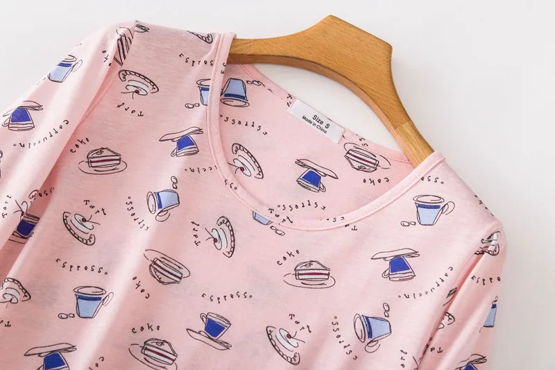Knitted Cotton Women Plus Size Lingere Nightgown Loose Nightdress Long Sleeve Night Gown Cute Cartoon Home Dress Sexy Sleepwear