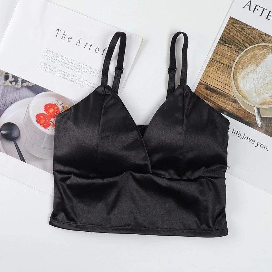 Ice Silk Women Top Bra Yoga Seamless Vest Bras Sexy Female Push Up Underwear Lingerie Sleep Top Padded Bralette