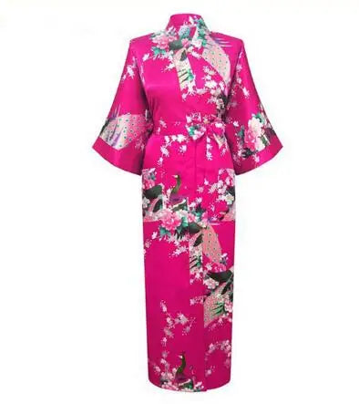 2021 Sexy Bride Bridesmaid Wedding Dressing Woman Japanese Kimono Dress Peacock Print Satin Silk Yukata Bathing Robe Nightgown
