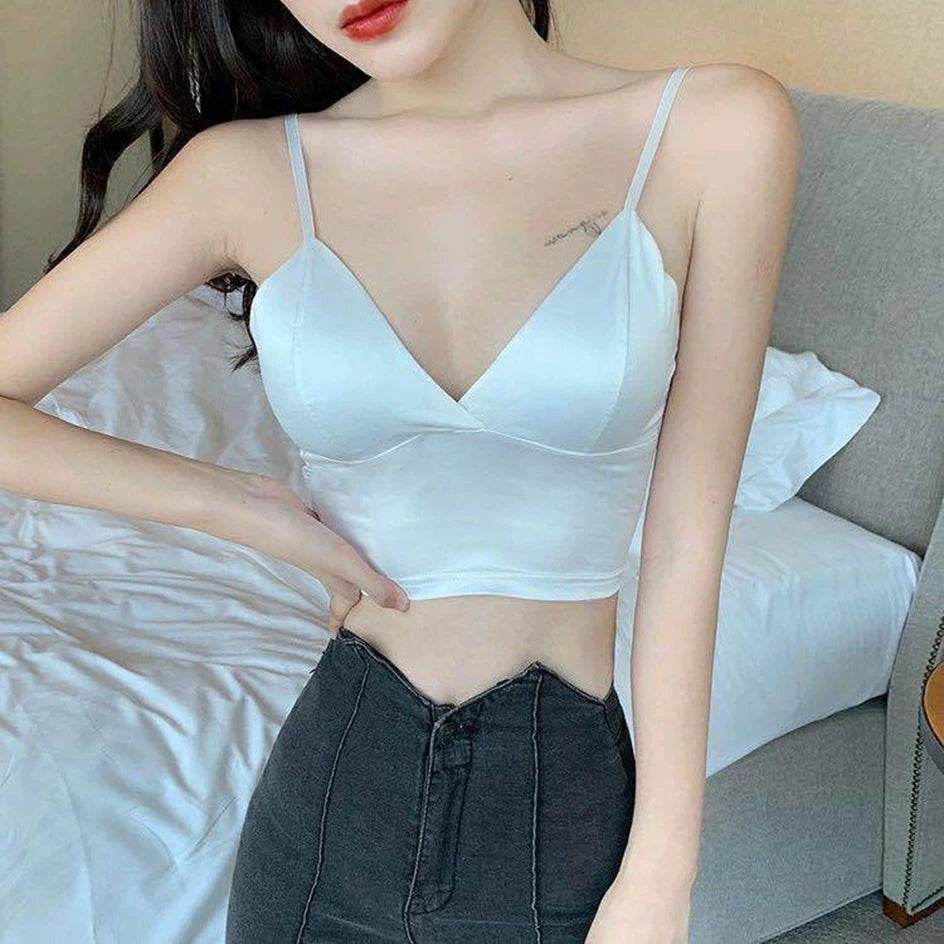Ice Silk Women Top Bra Yoga Seamless Vest Bras Sexy Female Push Up Underwear Lingerie Sleep Top Padded Bralette