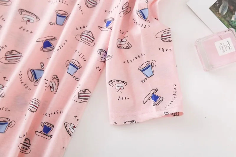 Knitted Cotton Women Plus Size Lingere Nightgown Loose Nightdress Long Sleeve Night Gown Cute Cartoon Home Dress Sexy Sleepwear