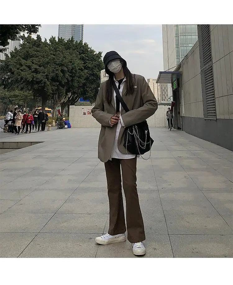 Jeans Women Denim Brown Fashion All-match Boot Cut Spring Autumn Trousers High Waist Skinny Elasticity Korean Style  Street