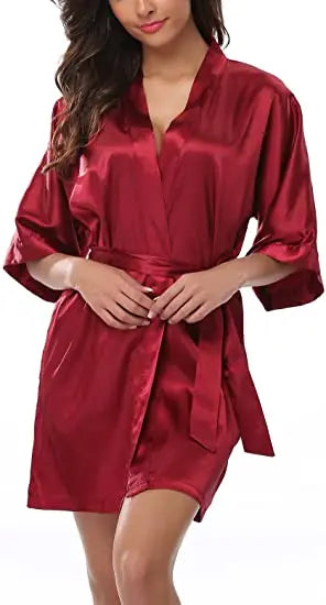 Satin Robe Female Intimate Lingerie Sleepwear Silky Bridal Wedding Gift Casual Kimono Bathrobe Gown Nightgown Sexy Nightwear