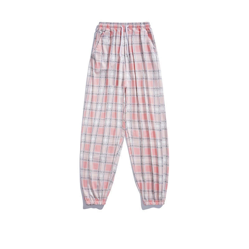 Pants Women New Bunch of feet Fashion Loose Black Plaid Summer Harajuku Students Streetwear Harem Long Trousers Womens Chic