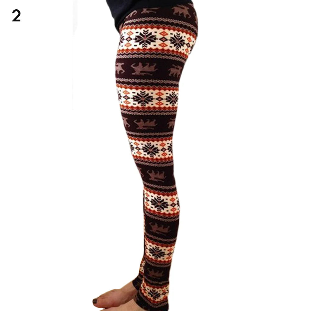 Christmas Women's Leggings Pants Snow deer print cropped stretch pants High Waist Leggings 18 Color Ladies Christmas Party Pants