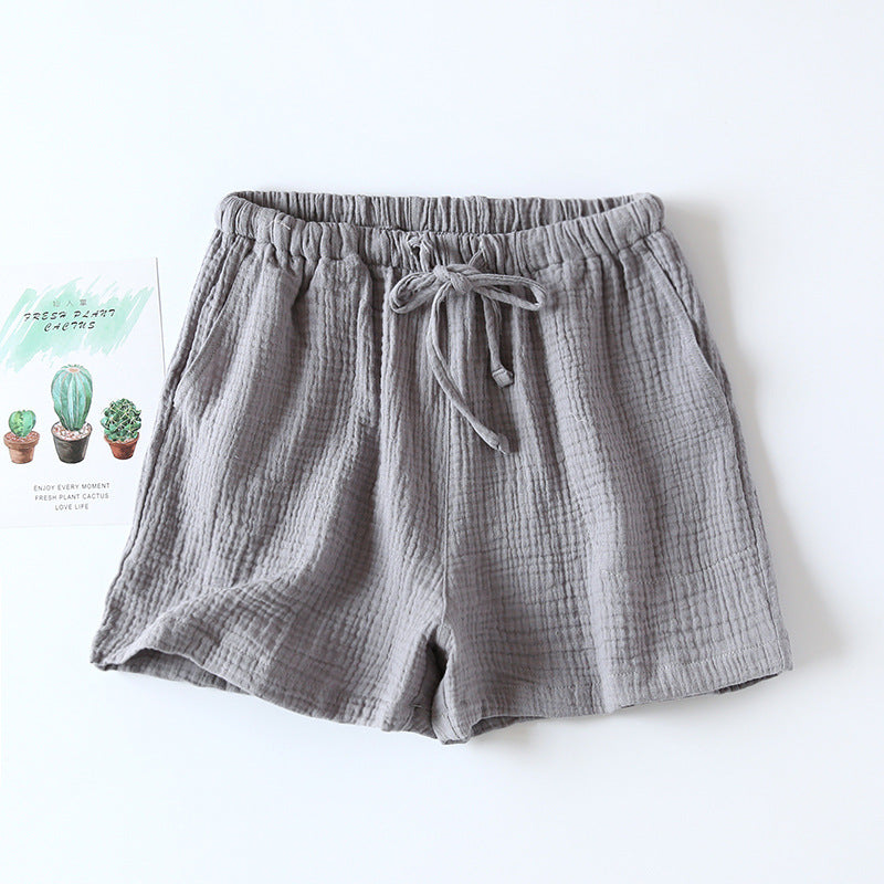 Women Summer Shorts Cotton Double-layer Gauze Sleep Bottoms Thin Loose-fitting Pajama Pants Home Pants Solid Sleep Shorts
