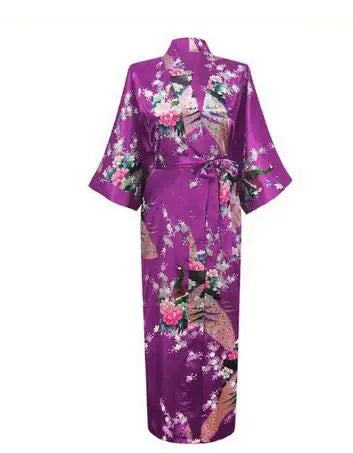 2021 Sexy Bride Bridesmaid Wedding Dressing Woman Japanese Kimono Dress Peacock Print Satin Silk Yukata Bathing Robe Nightgown