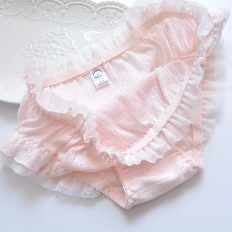 Cotton Ruffle Cute Lovely Sweety Girl Panties Bow Japanese Princess Style High Elasticity Breathable Sexy Women Underwear Breifs