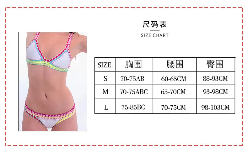 Turquoise Women Sexy Neoprene Triangle Swimsuit Swimming Wear Set Crochet Bikini Beachwear Bathing Suit For Vacation Wear