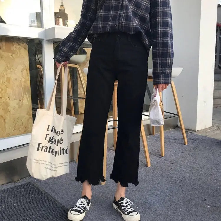 Jeans Women Denim Brown Fashion All-match Boot Cut Spring Autumn Trousers High Waist Skinny Elasticity Korean Style  Street