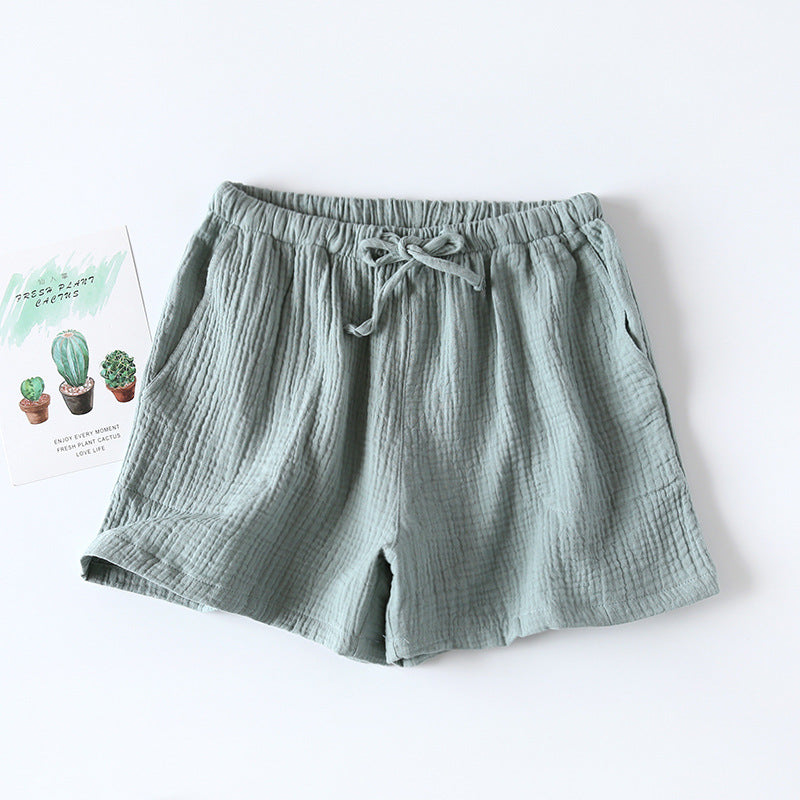 Women Summer Shorts Cotton Double-layer Gauze Sleep Bottoms Thin Loose-fitting Pajama Pants Home Pants Solid Sleep Shorts