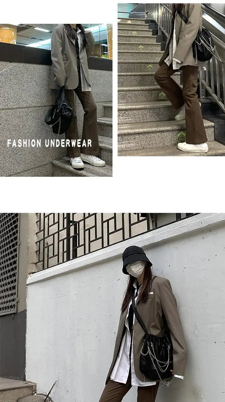 Jeans Women Denim Brown Fashion All-match Boot Cut Spring Autumn Trousers High Waist Skinny Elasticity Korean Style  Street