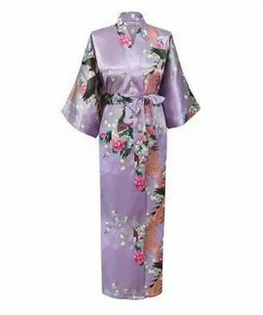 2021 Sexy Bride Bridesmaid Wedding Dressing Woman Japanese Kimono Dress Peacock Print Satin Silk Yukata Bathing Robe Nightgown