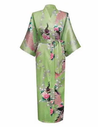 2021 Sexy Bride Bridesmaid Wedding Dressing Woman Japanese Kimono Dress Peacock Print Satin Silk Yukata Bathing Robe Nightgown