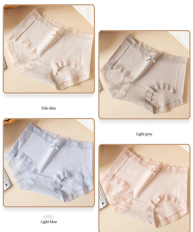 5Pcs Women's Cotton Panties Breathable Lingerie Cute Young Girls Briefs Sexy Underpants Mid Waist Solid Panty Female Underwear