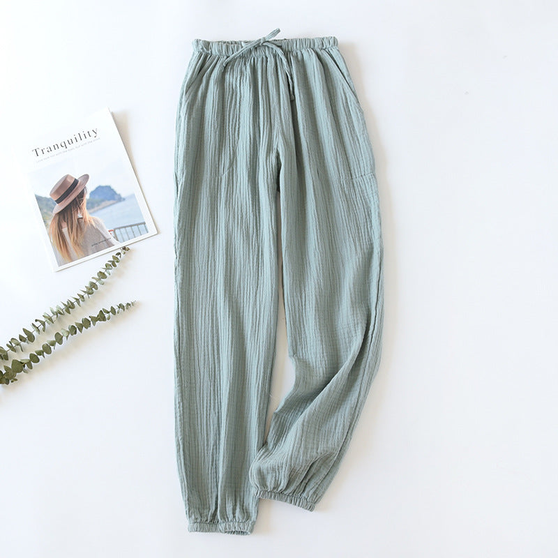 100% Cotton Pajamas Sleep Bottoms Spring Women's Loose Leggings New Casual Slim Home Pants Elastic Waist Solid Thin Sleepwear