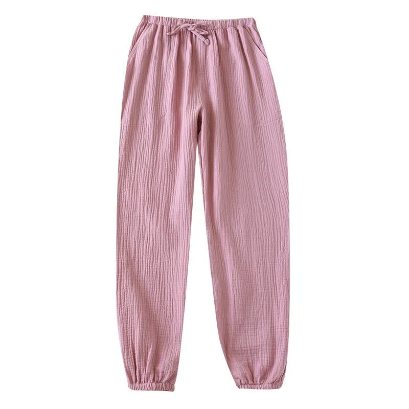 100% Cotton Pajamas Sleep Bottoms Spring Women's Loose Leggings New Casual Slim Home Pants Elastic Waist Solid Thin Sleepwear