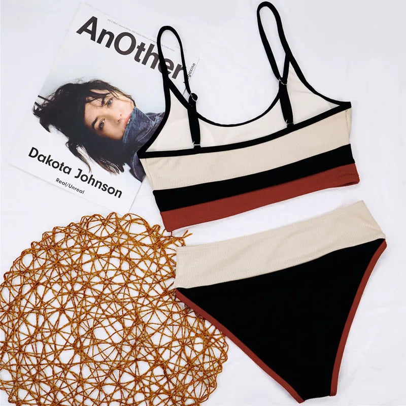 Push Up Swimsuit Female Patchwork Swimwear For Women Bathing Suit High Waist Bikini Set Sport Wear Swimming Suit Sexy Bikini