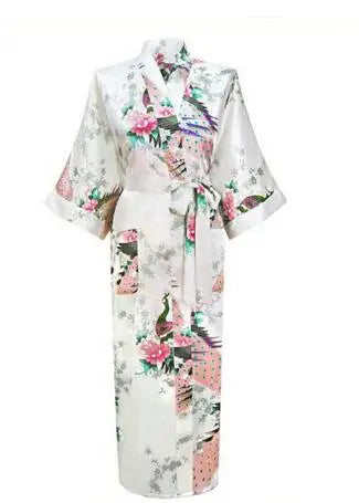 2021 Sexy Bride Bridesmaid Wedding Dressing Woman Japanese Kimono Dress Peacock Print Satin Silk Yukata Bathing Robe Nightgown