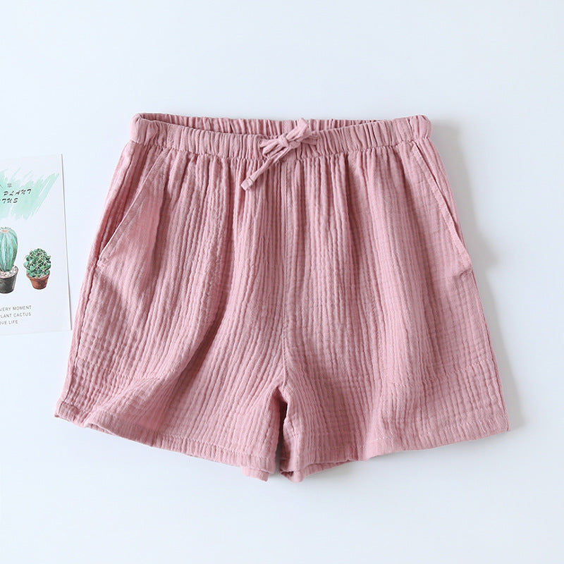 Women Summer Shorts Cotton Double-layer Gauze Sleep Bottoms Thin Loose-fitting Pajama Pants Home Pants Solid Sleep Shorts