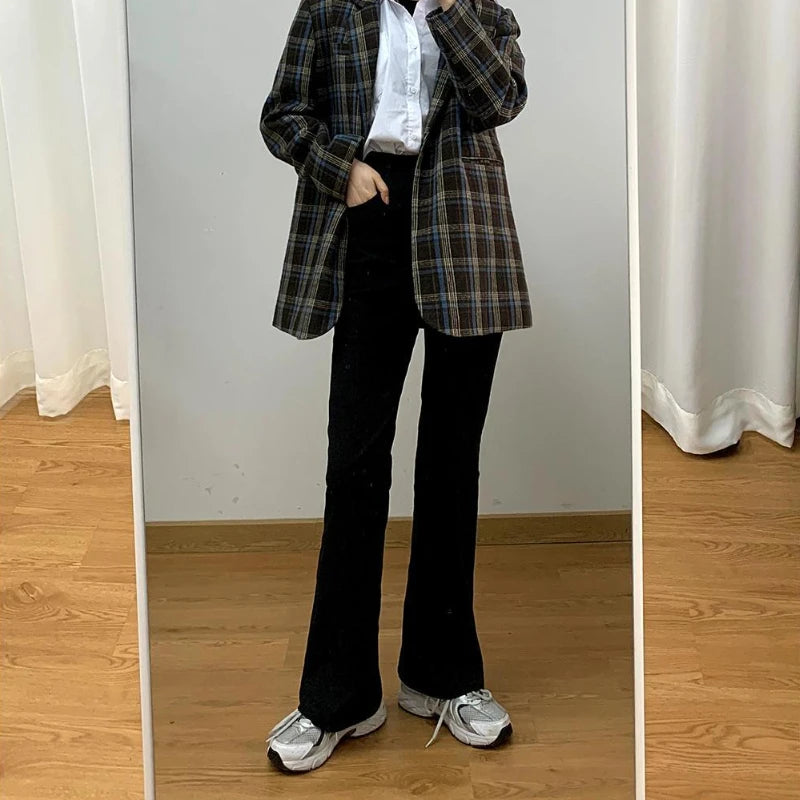 Jeans Women Denim Brown Fashion All-match Boot Cut Spring Autumn Trousers High Waist Skinny Elasticity Korean Style  Street