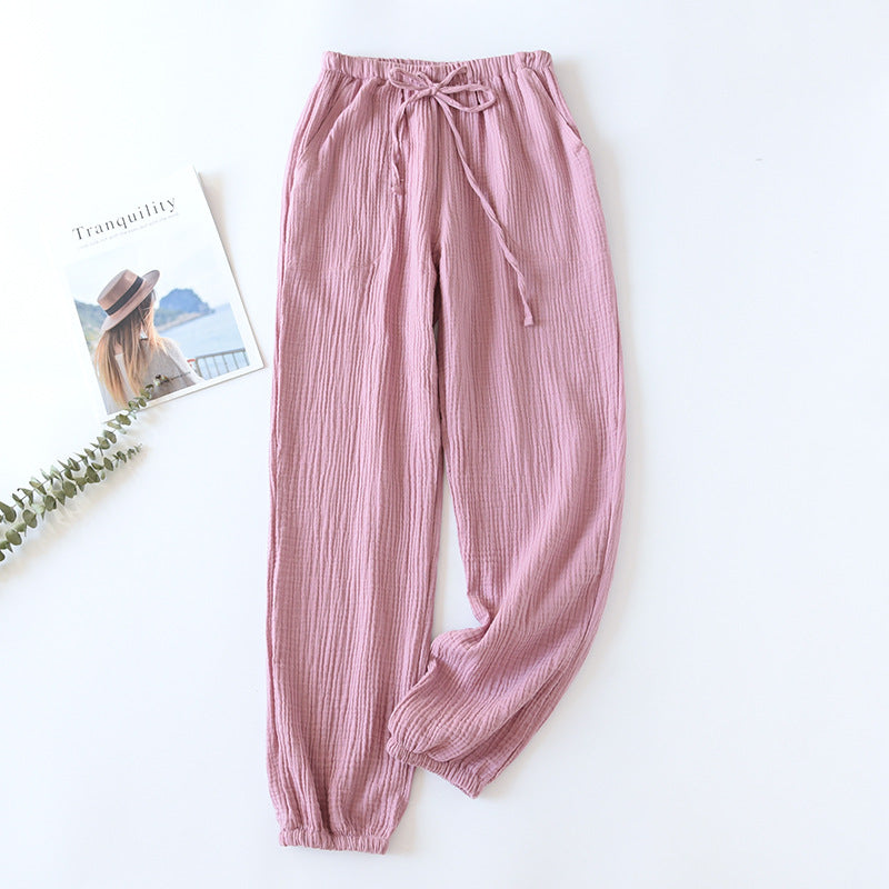 100% Cotton Pajamas Sleep Bottoms Spring Women's Loose Leggings New Casual Slim Home Pants Elastic Waist Solid Thin Sleepwear