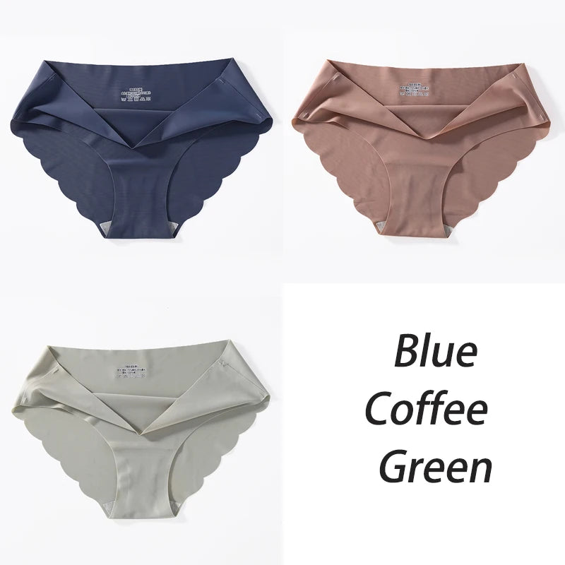 3PCS/Set Seamless Silk Women's Panties Briefs Women Underwear Female Underpants Comfortable Silk Panty Sexy Woman Lingerie M-XL
