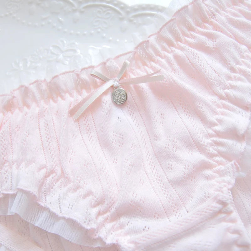 Cotton Ruffle Cute Lovely Sweety Girl Panties Bow Japanese Princess Style High Elasticity Breathable Sexy Women Underwear Breifs