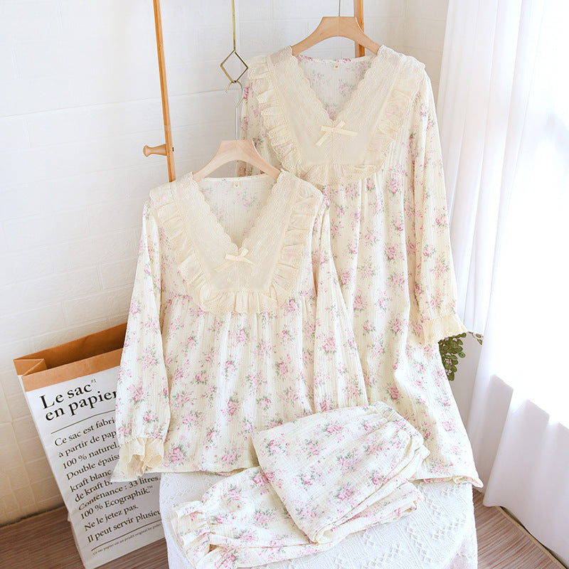 NEW Cute Korean Pajama For Women Loose Sweet Lace Princess Style Soft Cotton Pajamas Skin-friendly Casual Homewear Nightgown